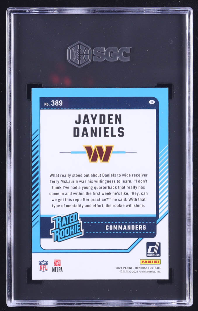 Jayden Daniels 2024 Donruss #389 RR RC (SGC 9.5) at PristineAuction.com Jayden Daniels 2024 Donruss #389 RR RC (SGC 9.5) at PristineAuction.com