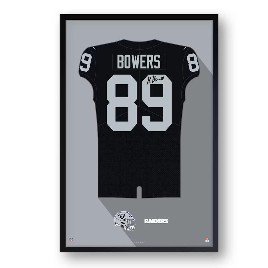 Brock Bowers Raiders Custom Framed Jersey Art Print at PristineAuction.com Brock Bowers Raiders Custom Framed Jersey Art Print at PristineAuction.com