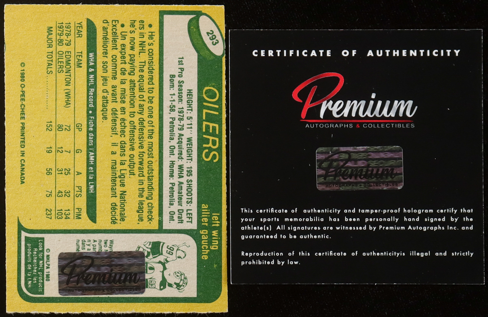 Dave Hunter Signed 1981-82 O-Pee-Chee #293 (Premium) at PristineAuction.com Dave Hunter Signed 1981-82 O-Pee-Chee #293 (Premium) at PristineAuction.com