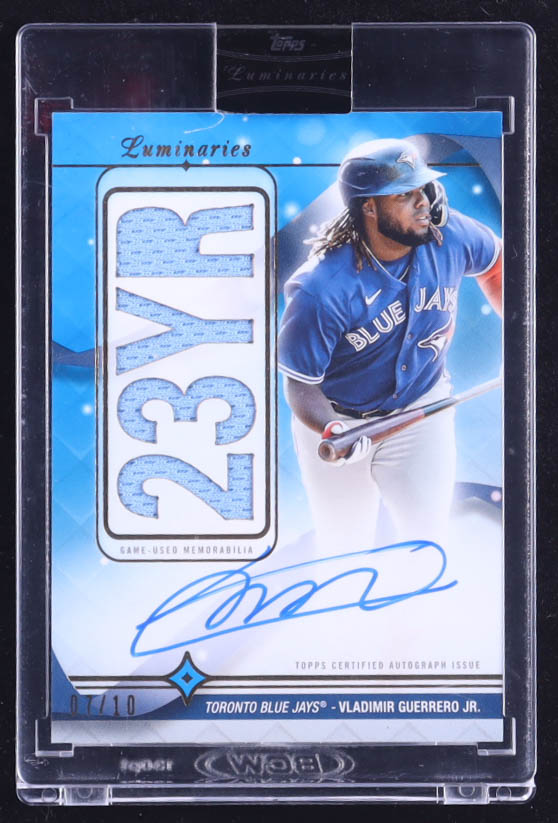 Vladimir Guerrero Jr. 2023 Topps Luminaries Home Run Kings Autograph Relics Blue #HRKARVGU1 #07/10 at PristineAuction.com Vladimir Guerrero Jr. 2023 Topps Luminaries Home Run Kings Autograph Relics Blue #HRKARVGU1 #07/10 at PristineAuction.com