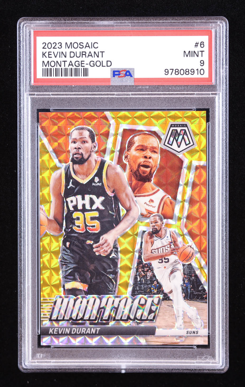 Kevin Durant 2023-24 Panini Mosaic Montage Mosaic Gold #6 #08/10 (PSA 9) at PristineAuction.com Kevin Durant 2023-24 Panini Mosaic Montage Mosaic Gold #6 #08/10 (PSA 9) at PristineAuction.com