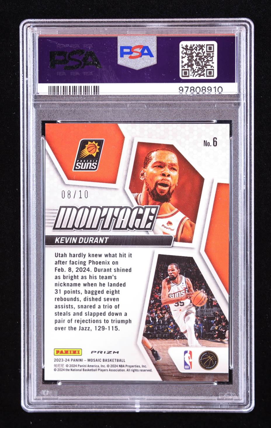 Kevin Durant 2023-24 Panini Mosaic Montage Mosaic Gold #6 #08/10 (PSA 9) at PristineAuction.com Kevin Durant 2023-24 Panini Mosaic Montage Mosaic Gold #6 #08/10 (PSA 9) at PristineAuction.com
