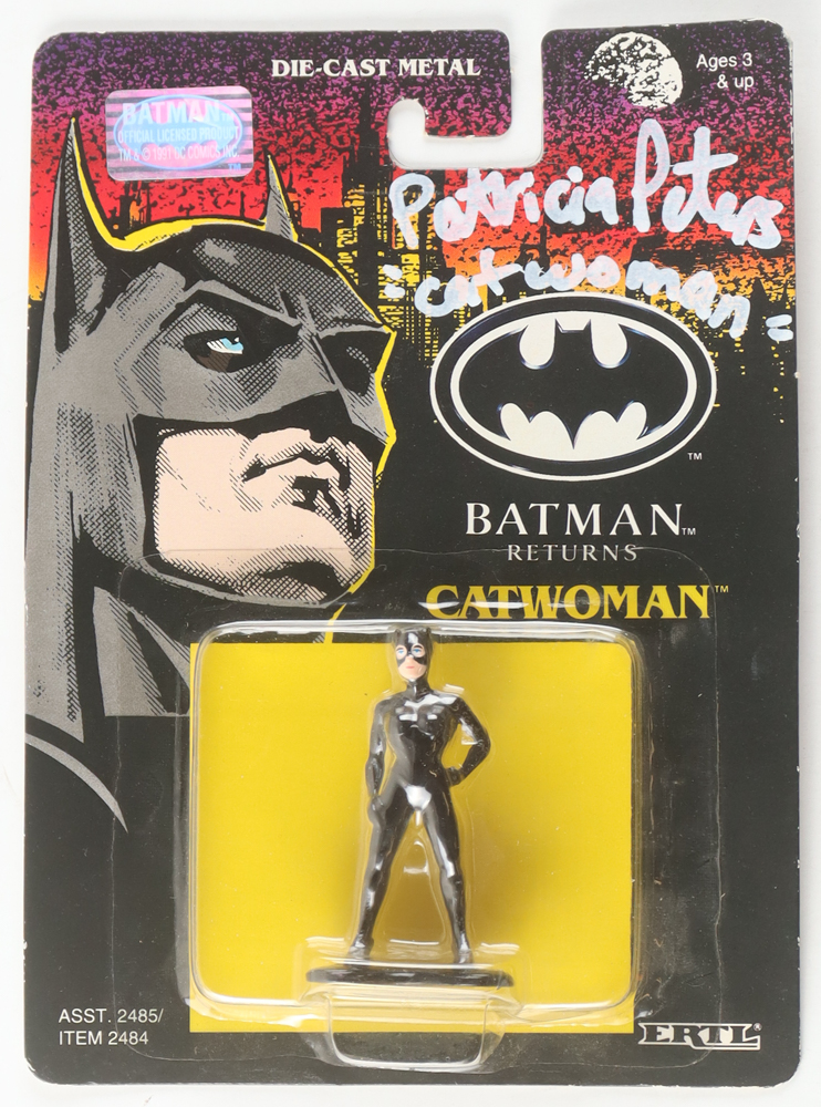 Patricia Peters Signed 1991 "Batman Returns" Catwoman 3" Diecast Metal Figure Inscribed "Catwoman" (JSA) at PristineAuction.com Patricia Peters Signed 1991 "Batman Returns" Catwoman 3" Diecast Metal Figure Inscribed "Catwoman" (JSA) at PristineAuction.com