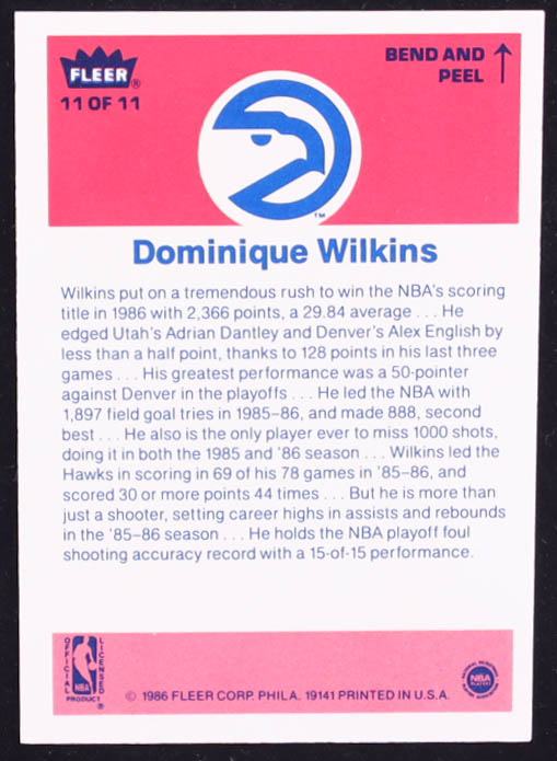 Dominique Wilkins 1986-87 Fleer Stickers #11 RC at PristineAuction.com Dominique Wilkins 1986-87 Fleer Stickers #11 RC at PristineAuction.com