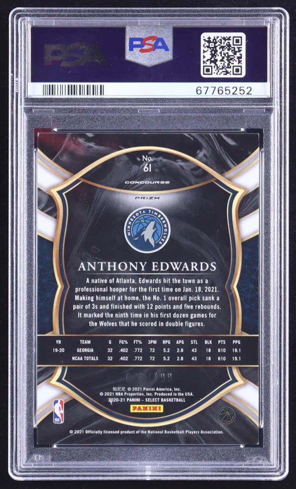 Anthony Edwards 2020-21 Select Prizms Red #61 RC #083/199 (PSA 9) at PristineAuction.com Anthony Edwards 2020-21 Select Prizms Red #61 RC #083/199 (PSA 9) at PristineAuction.com