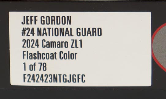 Jeff Gordon Signed LE NASCAR #24 National Guard Flashcoat Color 2024 Camaro ZL1 1:24 Scale Diecast Car (Hendrick) at PristineAuction.com Jeff Gordon Signed LE NASCAR #24 National Guard Flashcoat Color 2024 Camaro ZL1 1:24 Scale Diecast Car (Hendrick) at PristineAuction.com