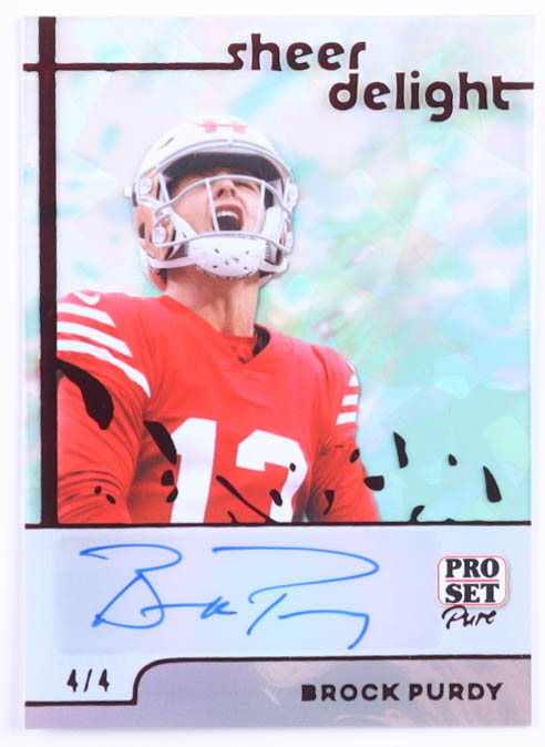 Brock Purdy 2024 Pro Set Pure Sheer Delight Holo Crystal Red #SDBP1 #4/4 at PristineAuction.com Brock Purdy 2024 Pro Set Pure Sheer Delight Holo Crystal Red #SDBP1 #4/4 at PristineAuction.com