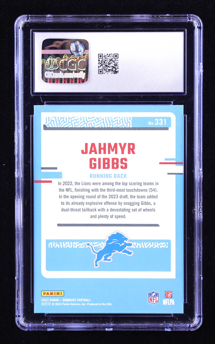 Jahmyr Gibbs 2023 Donruss #331 RR RC (CGC 10) at PristineAuction.com Jahmyr Gibbs 2023 Donruss #331 RR RC (CGC 10) at PristineAuction.com