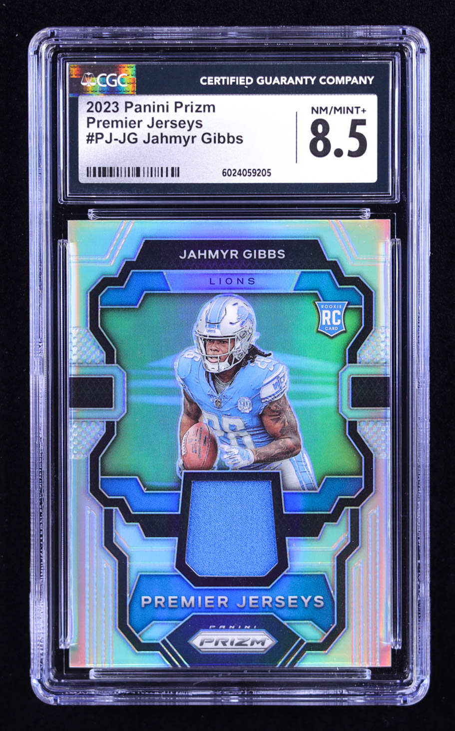 Jahmyr Gibbs 2023 Panini Prizm Premier Jerseys #7 RC (CGC 8.5) at PristineAuction.com Jahmyr Gibbs 2023 Panini Prizm Premier Jerseys #7 RC (CGC 8.5) at PristineAuction.com