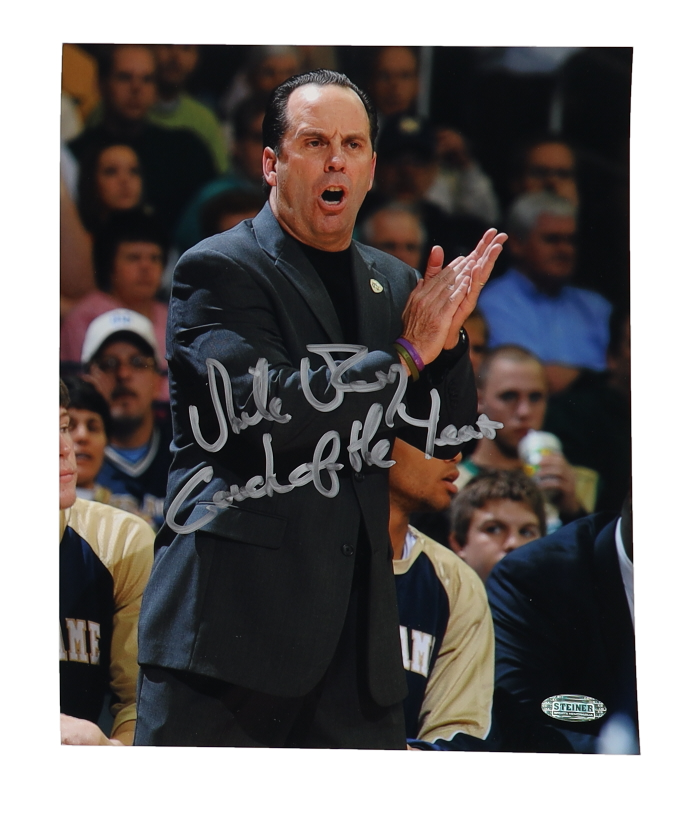 Mike Brey Signed Notre Dame Fighting Irish 8x10 Photo Inscribed "Coach Of The Year" (Steiner) at PristineAuction.com Mike Brey Signed Notre Dame Fighting Irish 8x10 Photo Inscribed "Coach Of The Year" (Steiner) at PristineAuction.com