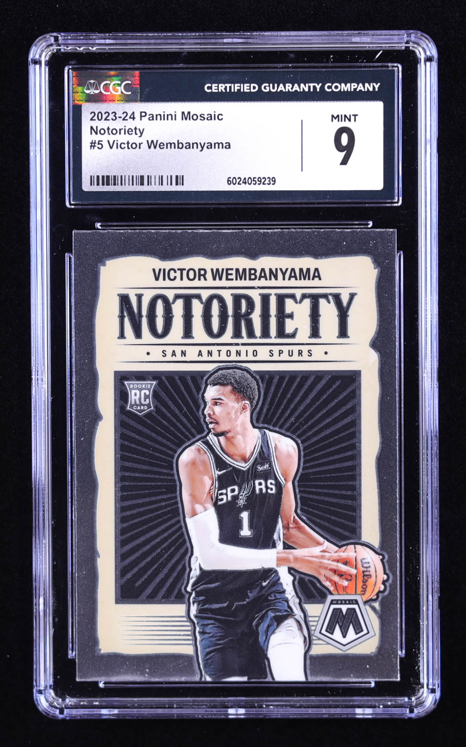 Victor Wembanyama 2023-24 Panini Mosaic Notoriety #5 RC (CGC 9) at PristineAuction.com Victor Wembanyama 2023-24 Panini Mosaic Notoriety #5 RC (CGC 9) at PristineAuction.com