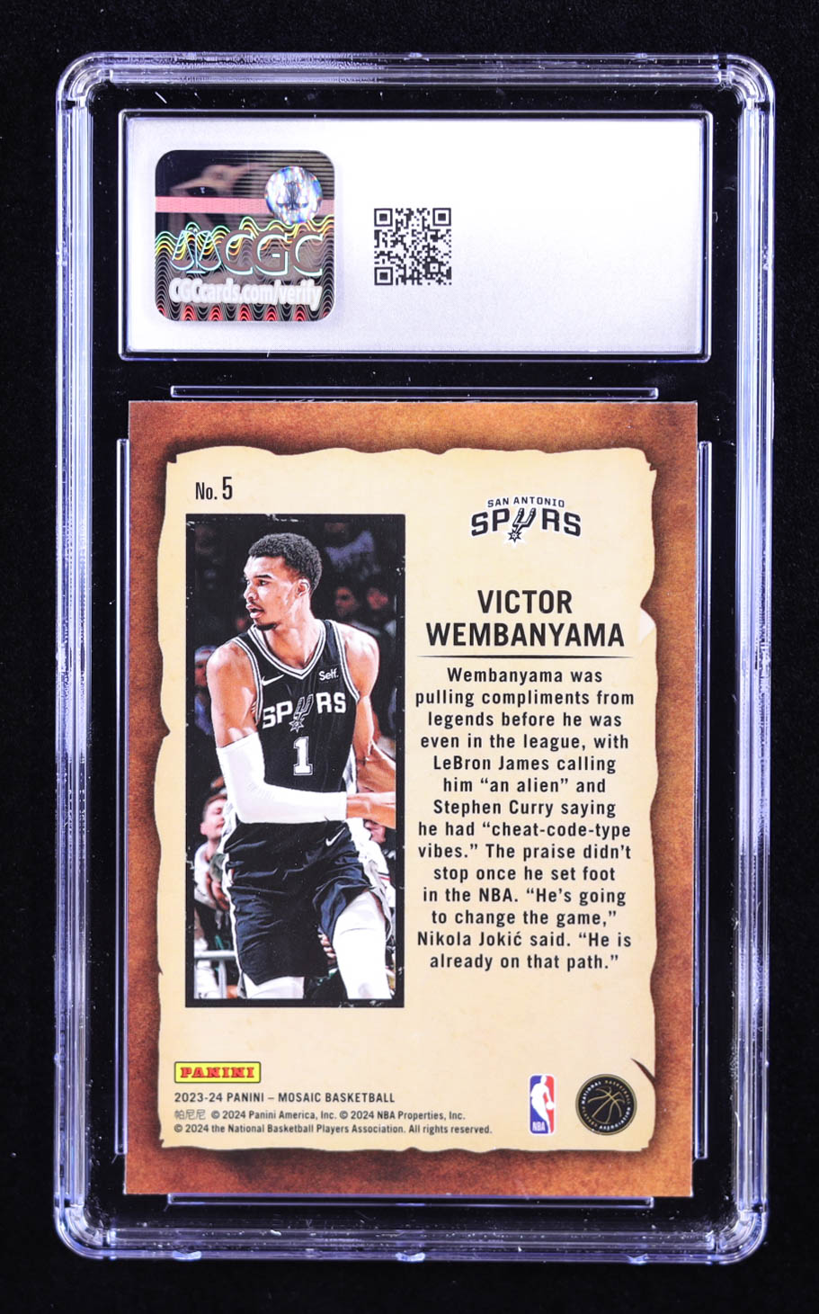 Victor Wembanyama 2023-24 Panini Mosaic Notoriety #5 RC (CGC 9) at PristineAuction.com Victor Wembanyama 2023-24 Panini Mosaic Notoriety #5 RC (CGC 9) at PristineAuction.com