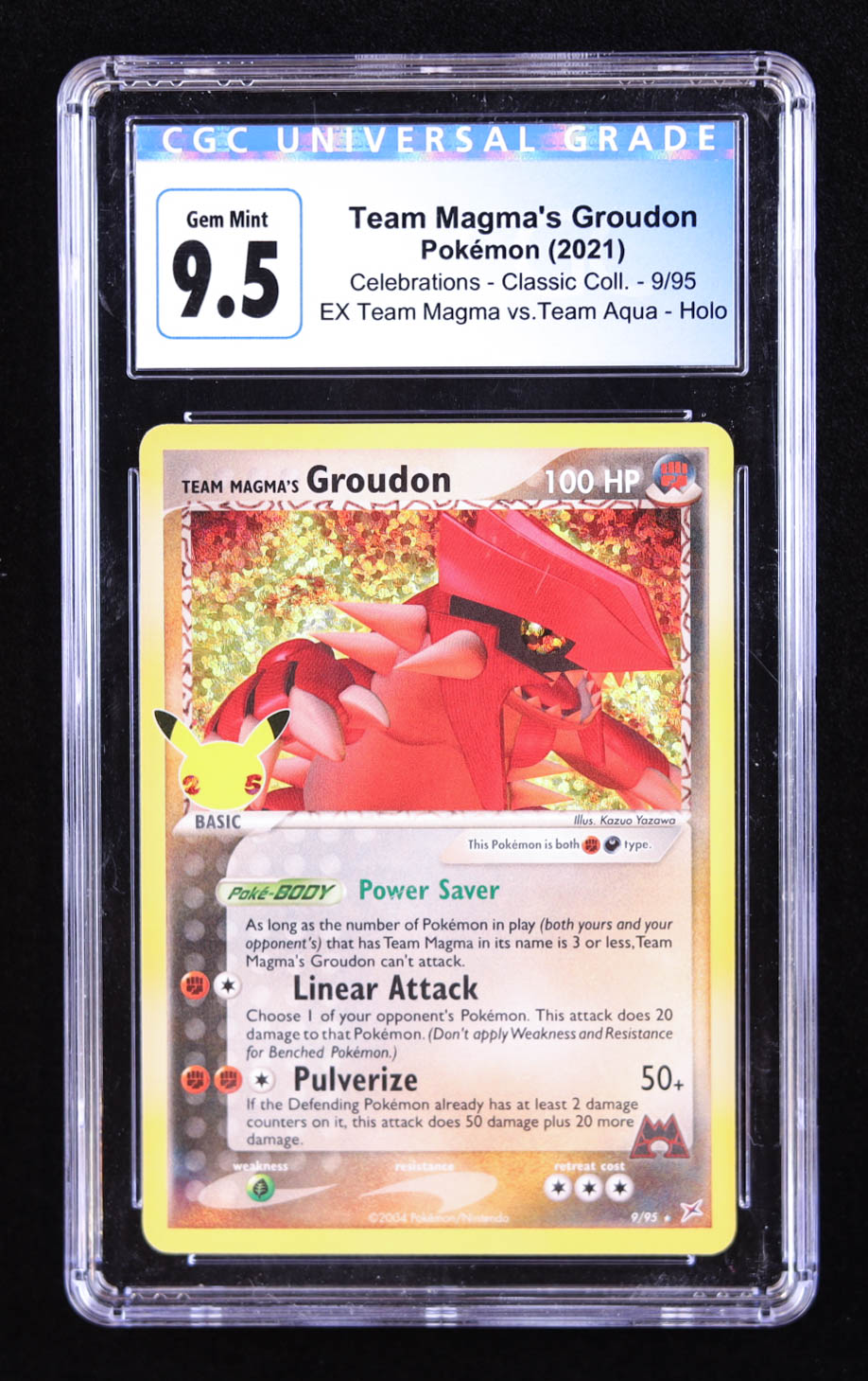 Team Magma's Groudon 2021 Pokemon Celebrations Classic Collection Confetti Holofoil #9 Holo (CGC 9.5) at PristineAuction.com Team Magma's Groudon 2021 Pokemon Celebrations Classic Collection Confetti Holofoil #9 Holo (CGC 9.5) at PristineAuction.com