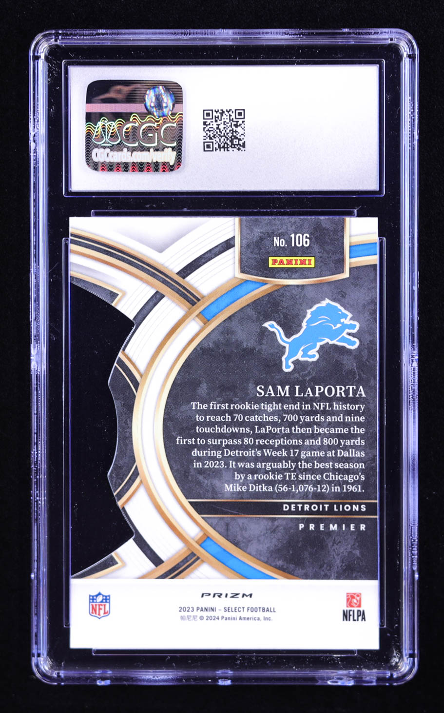 Sam LaPorta 2023 Select Prizm Red and Yellow Die Cut #106 RC (CGC 9) at PristineAuction.com Sam LaPorta 2023 Select Prizm Red and Yellow Die Cut #106 RC (CGC 9) at PristineAuction.com