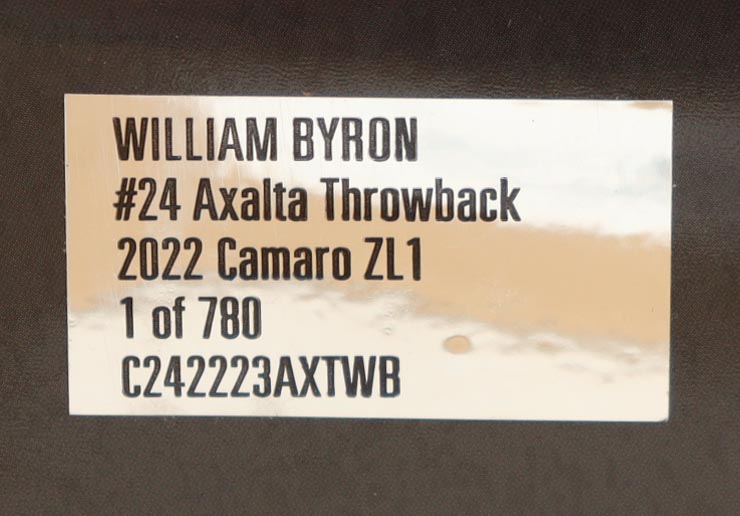 William Byron Signed 2022 #24 Axalta Throwback Camaro 1:24 Diecast Car (PA) at PristineAuction.com William Byron Signed 2022 #24 Axalta Throwback Camaro 1:24 Diecast Car (PA) at PristineAuction.com