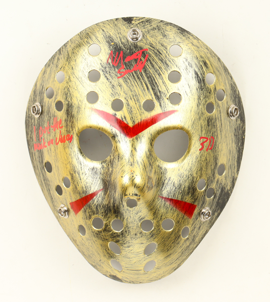 Martin Jay Sadoff Signed Jason "Friday the 13th" Mask Inscribed "3D!" & "I Put The Mask On Jason" (JSA) at PristineAuction.com Martin Jay Sadoff Signed Jason "Friday the 13th" Mask Inscribed "3D!" & "I Put The Mask On Jason" (JSA) at PristineAuction.com