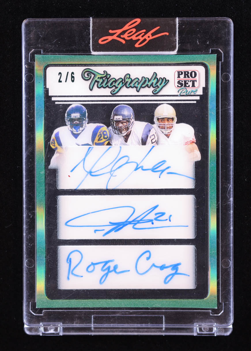 Marshall Faulk / LaDainian Tomlinson / Roger Craig 2023 Leaf Pro Set Pure Triography Green Spectrum #T5 #2/6 at PristineAuction.com Marshall Faulk / LaDainian Tomlinson / Roger Craig 2023 Leaf Pro Set Pure Triography Green Spectrum #T5 #2/6 at PristineAuction.com