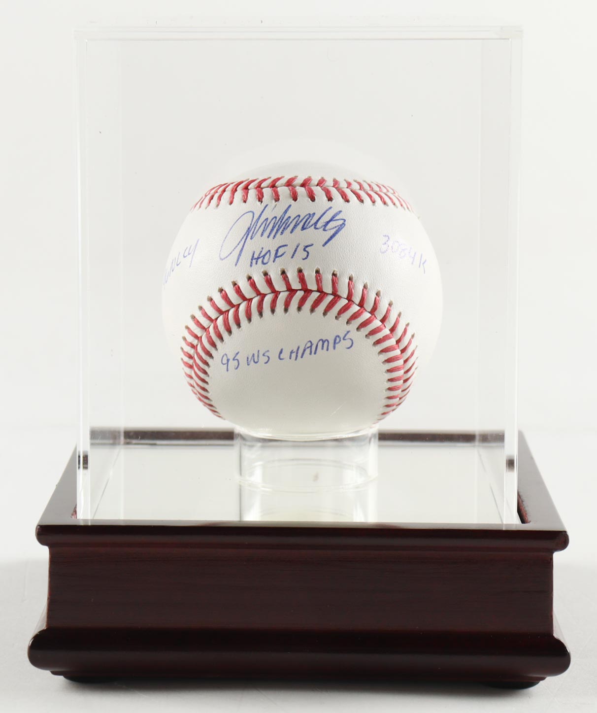 John Smoltz Signed OML Baseball With Multiple Inscriptions with Display Case (Beckett) at PristineAuction.com John Smoltz Signed OML Baseball With Multiple Inscriptions with Display Case (Beckett) at PristineAuction.com