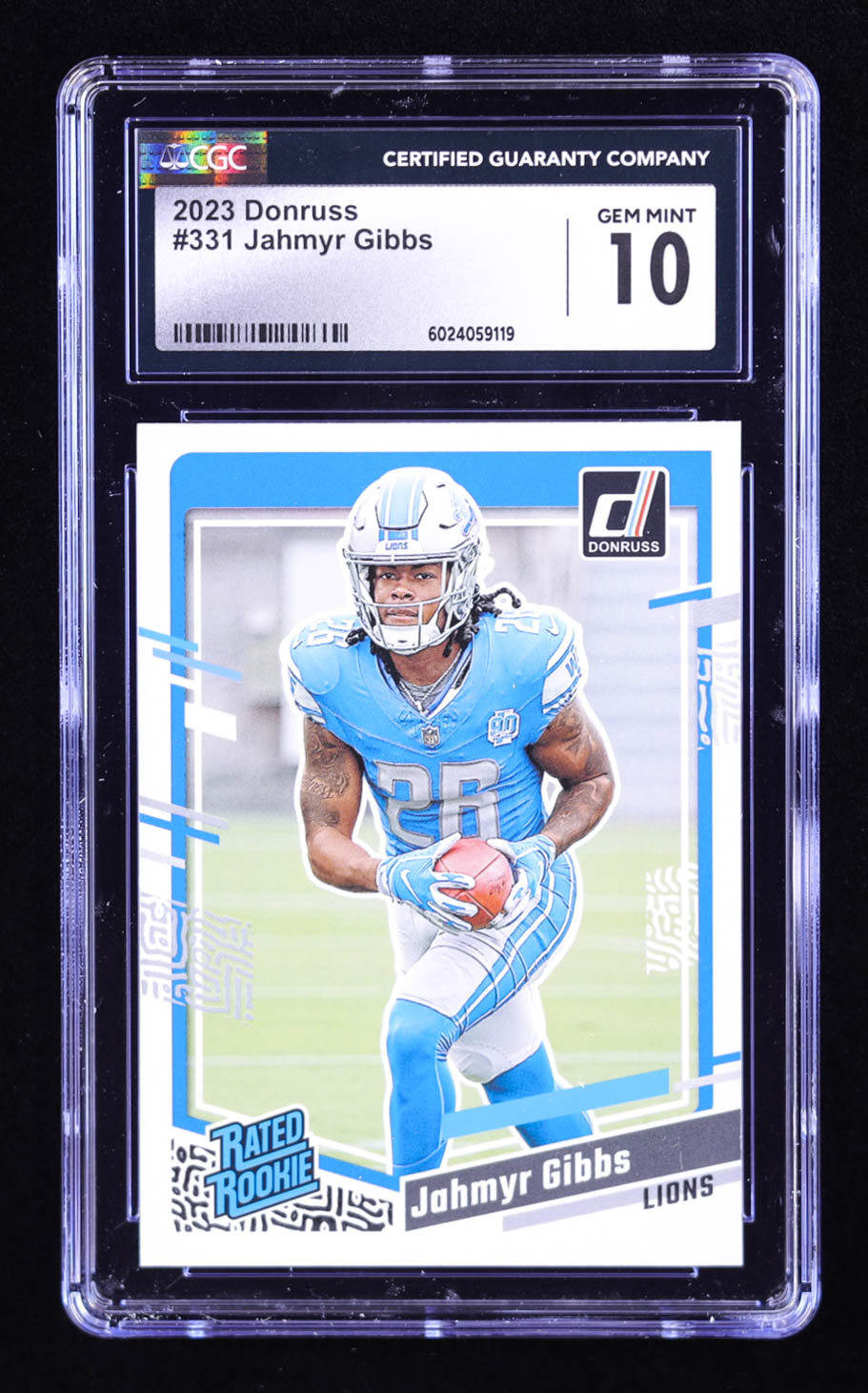 Jahmyr Gibbs 2023 Donruss #331 RR RC (CGC 10) at PristineAuction.com Jahmyr Gibbs 2023 Donruss #331 RR RC (CGC 10) at PristineAuction.com