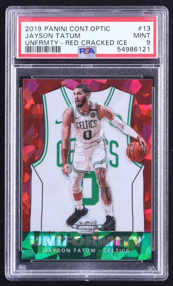 Jayson Tatum 2019-20 Panini Contenders Optic Uniformity Red Cracked Ice #13 (PSA 9) at PristineAuction.com Jayson Tatum 2019-20 Panini Contenders Optic Uniformity Red Cracked Ice #13 (PSA 9) at PristineAuction.com