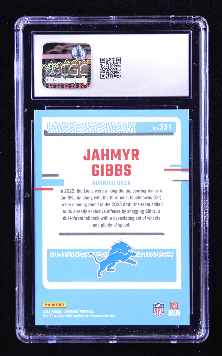 Jahmyr Gibbs 2023 Donruss #331 RR RC (CGC 10) at PristineAuction.com Jahmyr Gibbs 2023 Donruss #331 RR RC (CGC 10) at PristineAuction.com