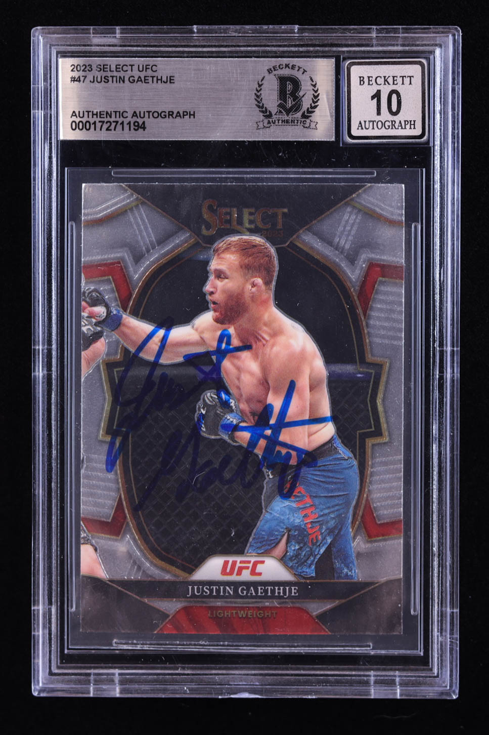 Justin Gaethje Signed 2023 Select UFC #47 (BGS | Autograph Grade 10) at PristineAuction.com Justin Gaethje Signed 2023 Select UFC #47 (BGS | Autograph Grade 10) at PristineAuction.com