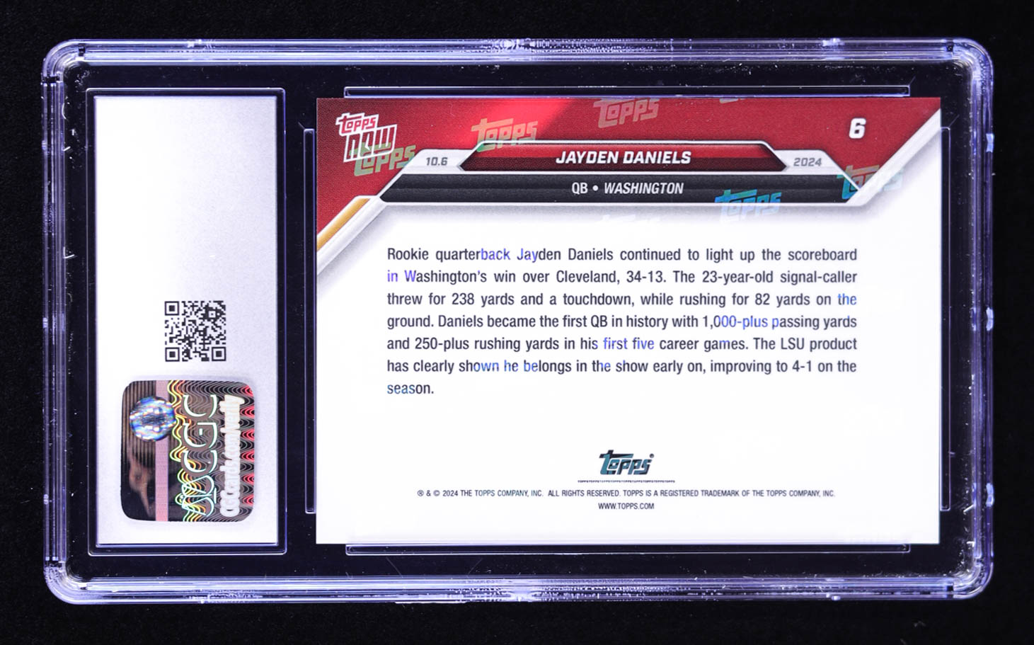 Jayden Daniels 2024 Topps Now #6 RC (CGC 10) at PristineAuction.com Jayden Daniels 2024 Topps Now #6 RC (CGC 10) at PristineAuction.com