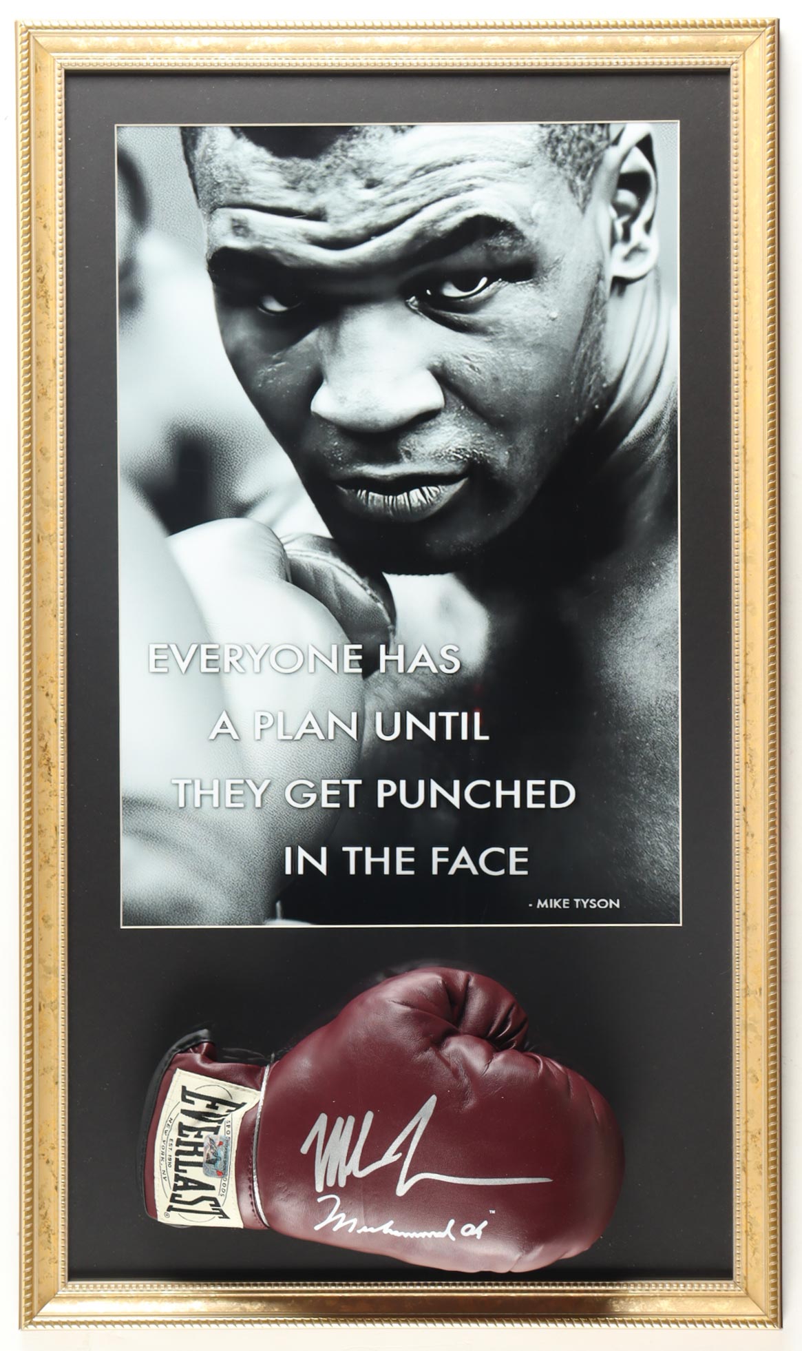 Mike Tyson Signed Custom Framed Everlast Muhammad Ali Edition Boxing Glove Display with Photo Print (Tyson) at PristineAuction.com Mike Tyson Signed Custom Framed Everlast Muhammad Ali Edition Boxing Glove Display with Photo Print (Tyson) at PristineAuction.com
