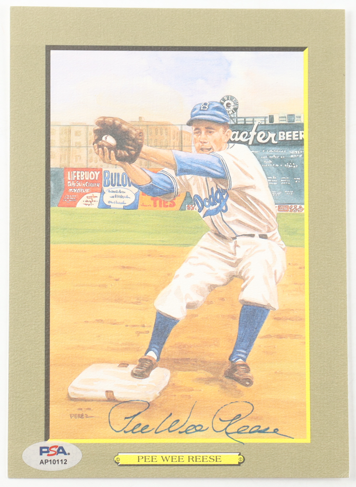 Pee Wee Reese Signed LE 1988 Perez-Steele Great Moments #26 Art Card (PSA) at PristineAuction.com Pee Wee Reese Signed LE 1988 Perez-Steele Great Moments #26 Art Card (PSA) at PristineAuction.com
