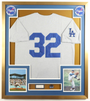 Sandy Koufax Signed Dodgers Custom Framed Cut Display with Jersey, Official World Series Pin & (2) Cloth Team Logo Patches (JSA) at PristineAuction.com