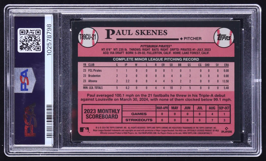 Paul Skenes 2024 Topps Update '89 Topps Silver Pack Chrome #T89CU21 RC (PSA 10) at PristineAuction.com Paul Skenes 2024 Topps Update '89 Topps Silver Pack Chrome #T89CU21 RC (PSA 10) at PristineAuction.com