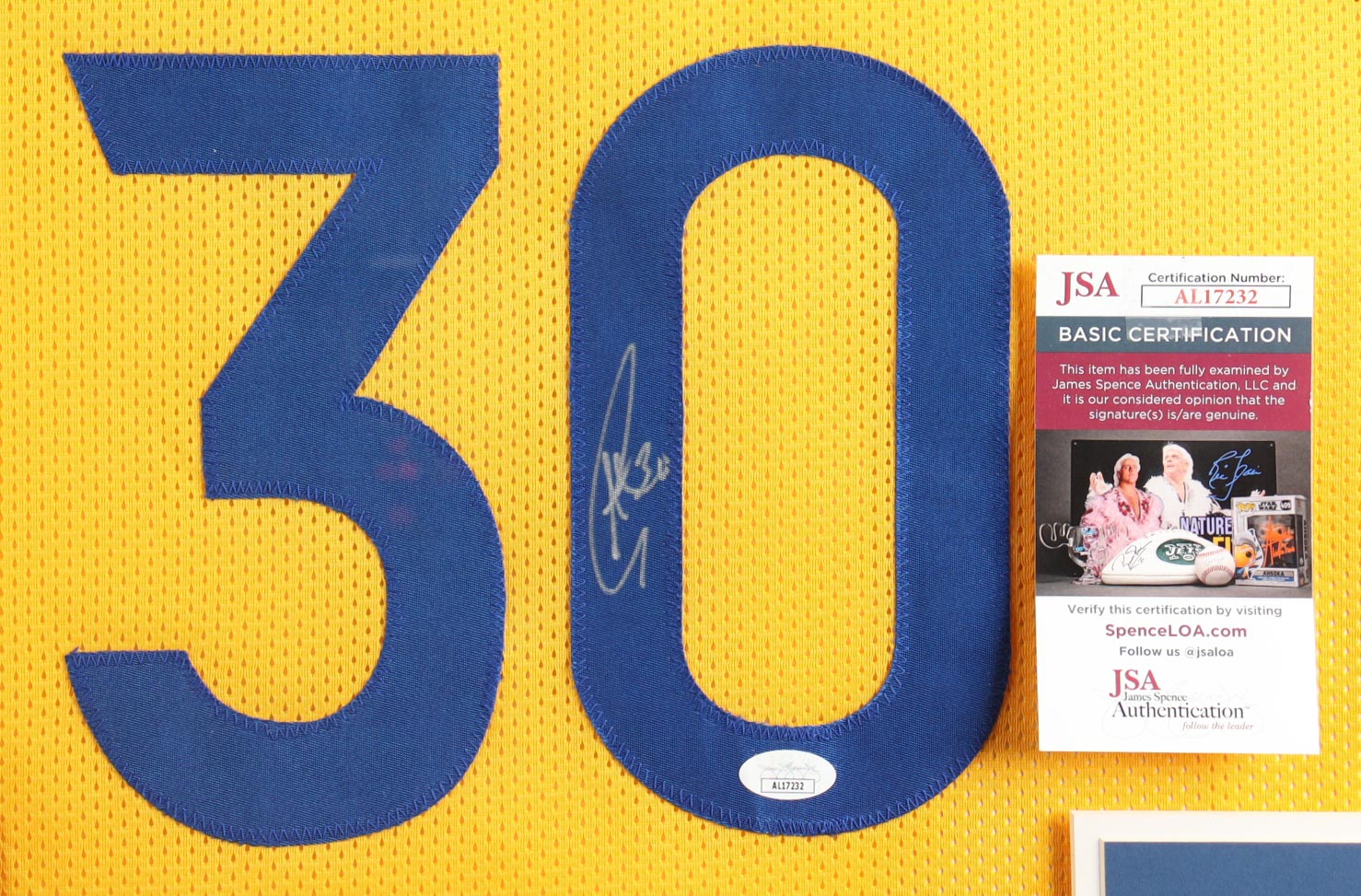 Stephen Curry Signed Custom Framed Jersey Display With (3) LE Championship Pins & (2) Cloth NBA Finals Logo Patches (JSA) at PristineAuction.com Stephen Curry Signed Custom Framed Jersey Display With (3) LE Championship Pins & (2) Cloth NBA Finals Logo Patches (JSA) at PristineAuction.com