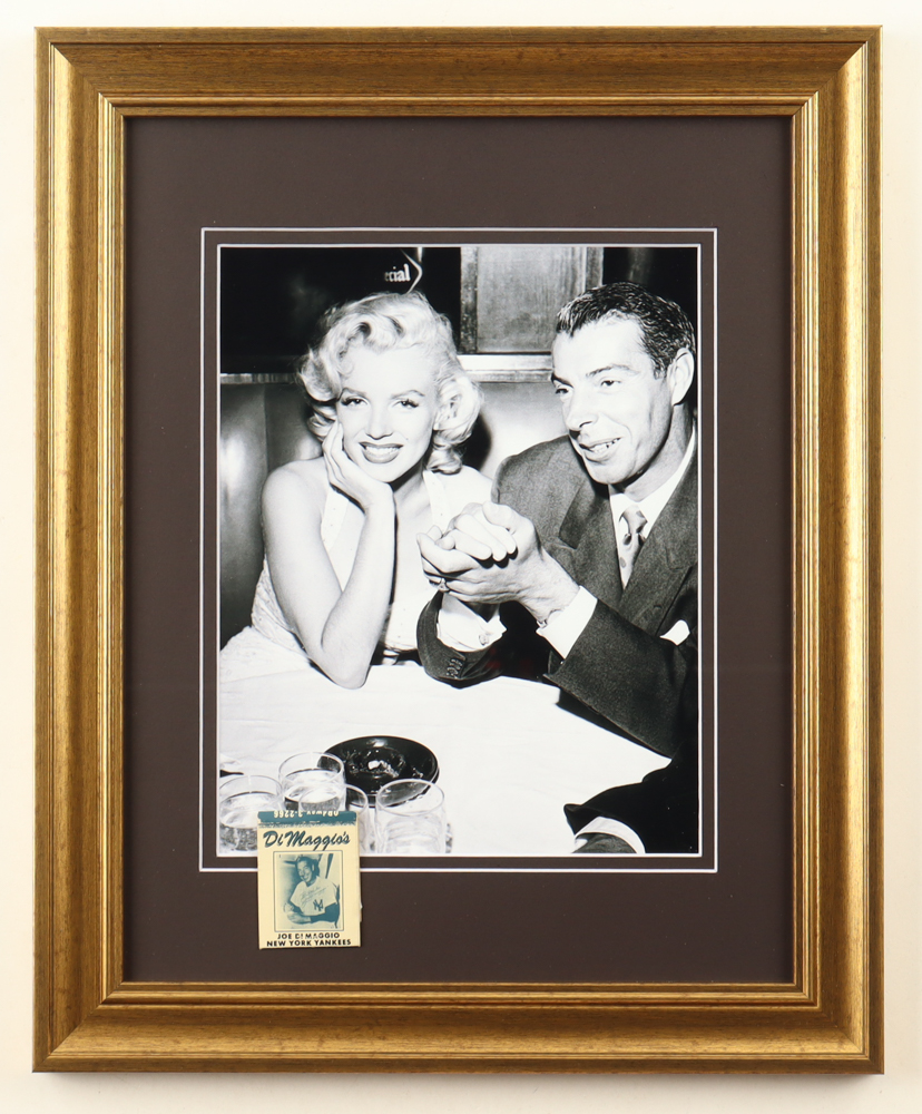 Joe DiMaggio & Marilyn Monroe Custom Framed Photo Display with Original Joe DiMaggio Restaurant Matchbook at PristineAuction.com Joe DiMaggio & Marilyn Monroe Custom Framed Photo Display with Original Joe DiMaggio Restaurant Matchbook at PristineAuction.com