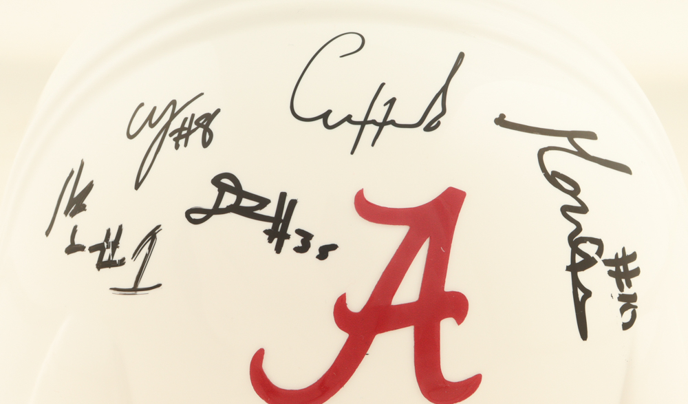 2025 Alabama Crimson Tide Hard Hat Team-Signed by (9) with Mark Sears, Chris Youngblood, Grant Nelson, Aden Holloway (Beckett) at PristineAuction.com 2025 Alabama Crimson Tide Hard Hat Team-Signed by (9) with Mark Sears, Chris Youngblood, Grant Nelson, Aden Holloway (Beckett) at PristineAuction.com