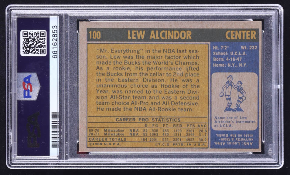 Lew Alcindor 1971-72 Topps #100 (PSA 6) at PristineAuction.com Lew Alcindor 1971-72 Topps #100 (PSA 6) at PristineAuction.com