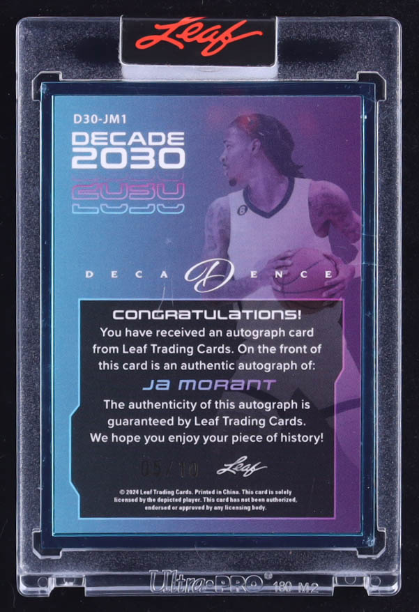 Ja Morant 2024 Leaf Decadence Decade 2030 Autographs Blue #D30JM1 #05/10 at PristineAuction.com Ja Morant 2024 Leaf Decadence Decade 2030 Autographs Blue #D30JM1 #05/10 at PristineAuction.com