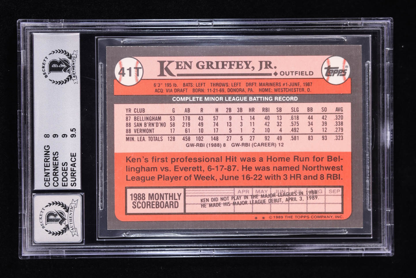 Ken Griffey Jr. Signed 1989 Topps Traded #41T RC (BAS 8.5 | Autograph Graded BAS 10) at PristineAuction.com Ken Griffey Jr. Signed 1989 Topps Traded #41T RC (BAS 8.5 | Autograph Graded BAS 10) at PristineAuction.com