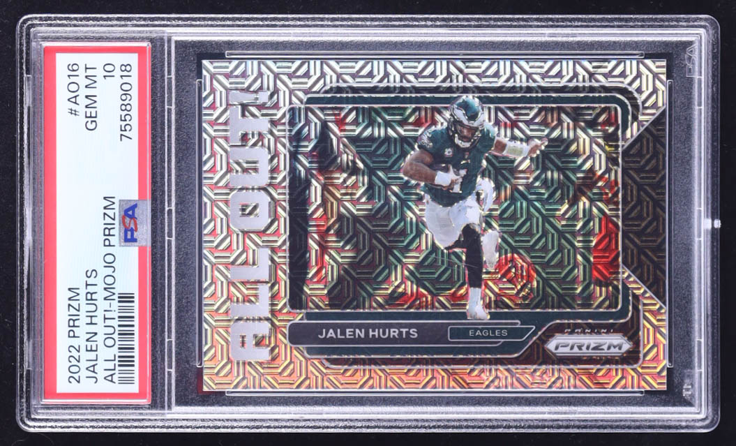Jalen Hurts 2022 Panini Prizm All Out Prizms Mojo #16 #22/25 (PSA 10) at PristineAuction.com Jalen Hurts 2022 Panini Prizm All Out Prizms Mojo #16 #22/25 (PSA 10) at PristineAuction.com