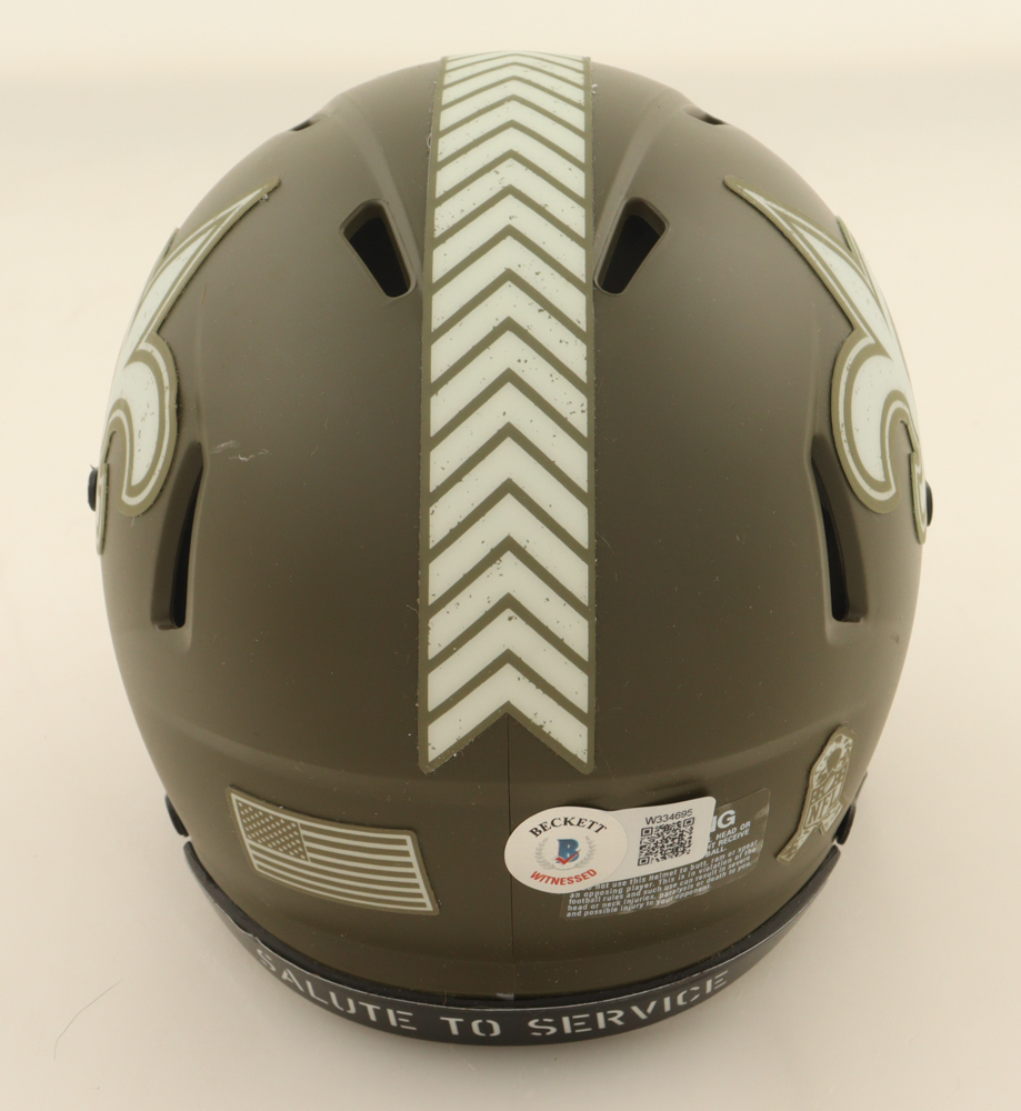 Derek Carr Signed Saints Salute To Service Alternate Speed Mini Helmet (Beckett) at PristineAuction.com Derek Carr Signed Saints Salute To Service Alternate Speed Mini Helmet (Beckett) at PristineAuction.com