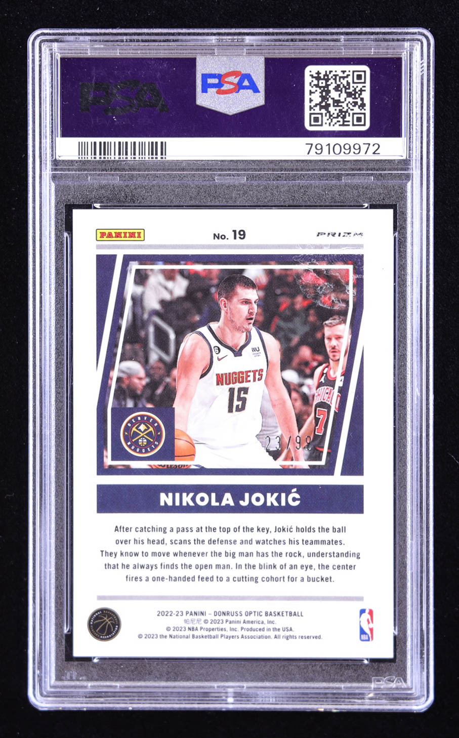 Nikola Jokic 2022-23 Donruss Optic Elite Dominators Red #19 #23/99 (PSA 10) at PristineAuction.com Nikola Jokic 2022-23 Donruss Optic Elite Dominators Red #19 #23/99 (PSA 10) at PristineAuction.com