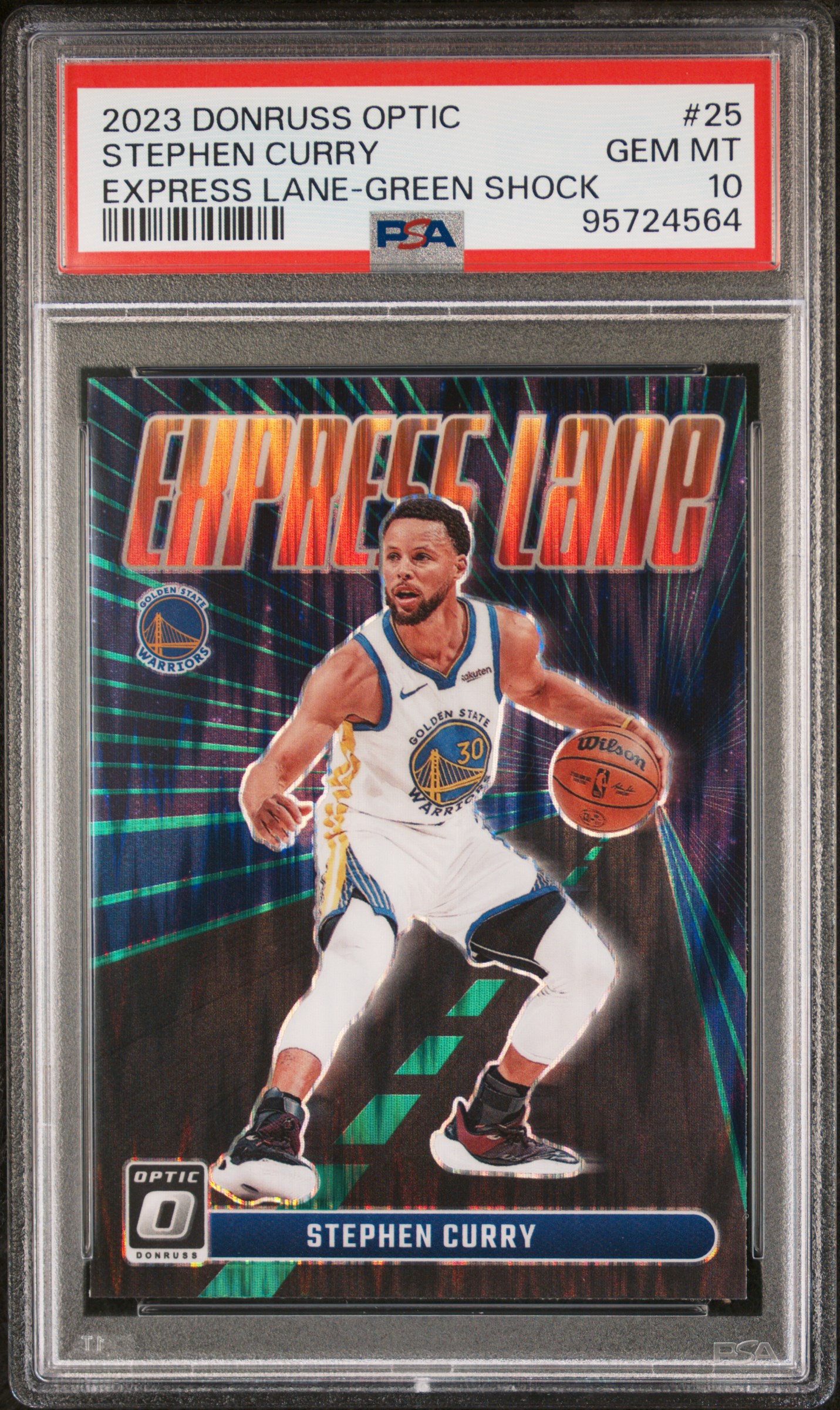 Stephen Curry 2023-24 Donruss Optic Express Lane Green Shock #25 (PSA 10) at PristineAuction.com Stephen Curry 2023-24 Donruss Optic Express Lane Green Shock #25 (PSA 10) at PristineAuction.com