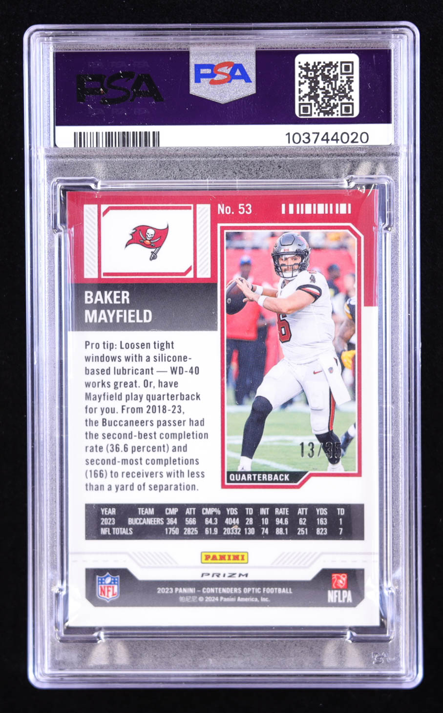 Baker Mayfield 2023 Panini Contenders Optic Green Pulsar #53 #13/35 (PSA 9) at PristineAuction.com Baker Mayfield 2023 Panini Contenders Optic Green Pulsar #53 #13/35 (PSA 9) at PristineAuction.com