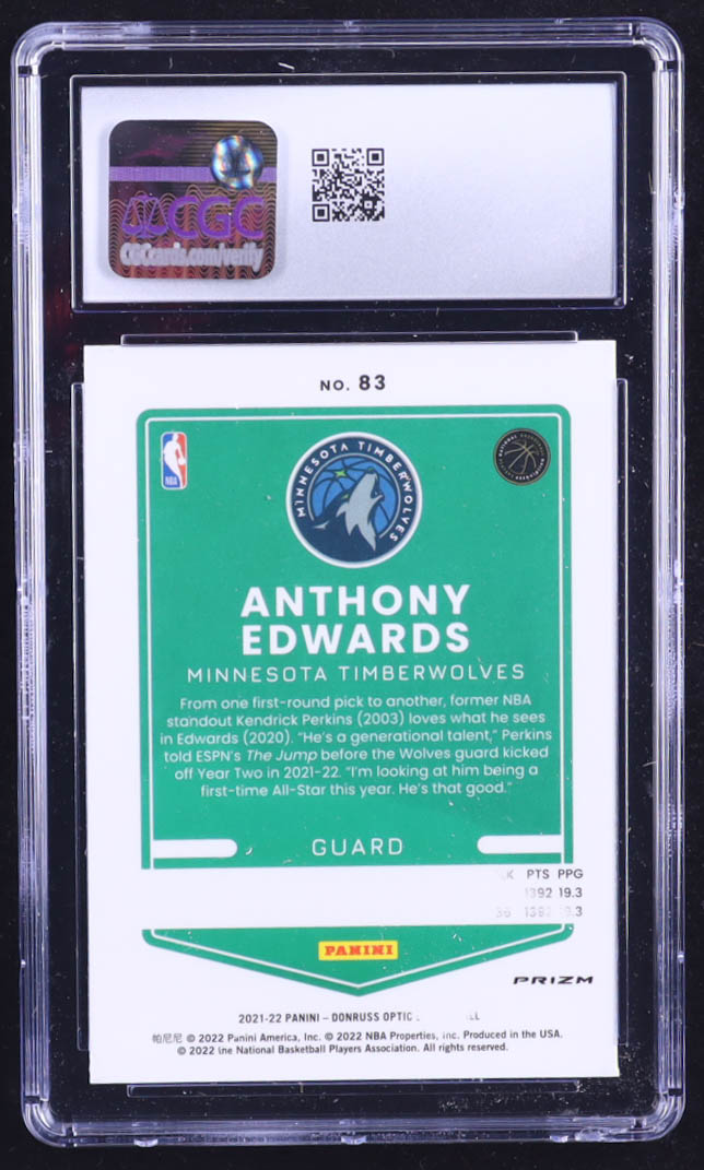 Anthony Edwards 2021-22 Donruss Optic Blue Velocity #83 (CGC 10) at PristineAuction.com Anthony Edwards 2021-22 Donruss Optic Blue Velocity #83 (CGC 10) at PristineAuction.com