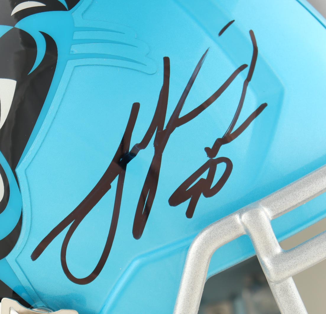 Julius Peppers Signed Panthers Full-Size Flash Alternate Speed Helmet (Schwartz) at PristineAuction.com Julius Peppers Signed Panthers Full-Size Flash Alternate Speed Helmet (Schwartz) at PristineAuction.com