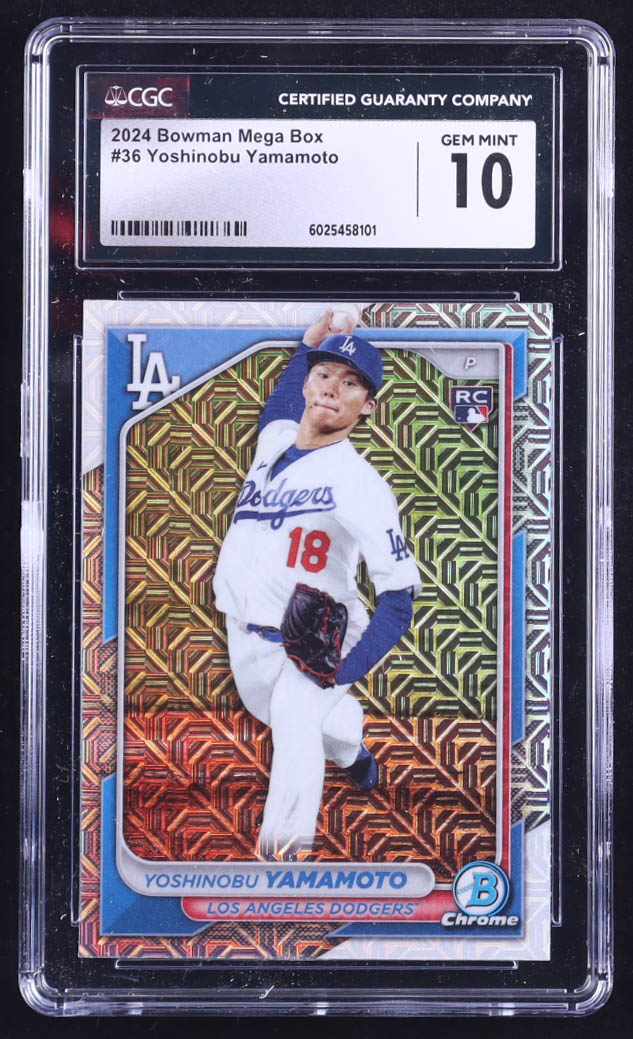 Yoshinobu Yamamoto 2024 Bowman Mega Box #36 (CGC 10) at PristineAuction.com Yoshinobu Yamamoto 2024 Bowman Mega Box #36 (CGC 10) at PristineAuction.com
