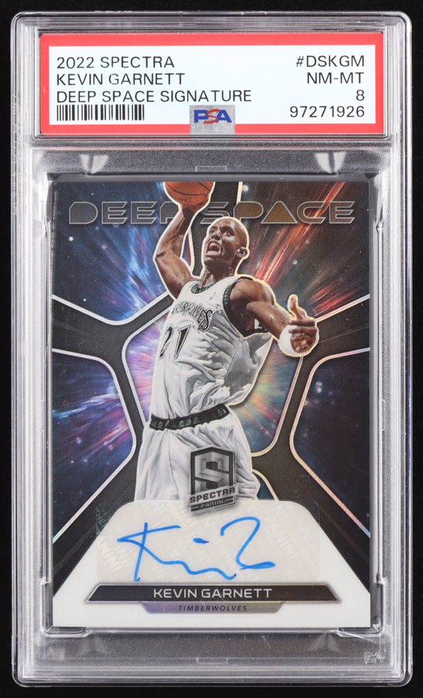 Kevin Garnett 2022-23 Panini Spectra Deep Space Signatures #15 #61/75 (PSA 8) at PristineAuction.com Kevin Garnett 2022-23 Panini Spectra Deep Space Signatures #15 #61/75 (PSA 8) at PristineAuction.com