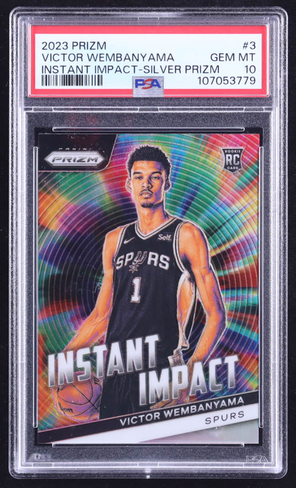 Victor Wembanyama 2023-24 Panini Prizm Instant Impact Prizms Silver #3 RC (PSA 10) at PristineAuction.com Victor Wembanyama 2023-24 Panini Prizm Instant Impact Prizms Silver #3 RC (PSA 10) at PristineAuction.com