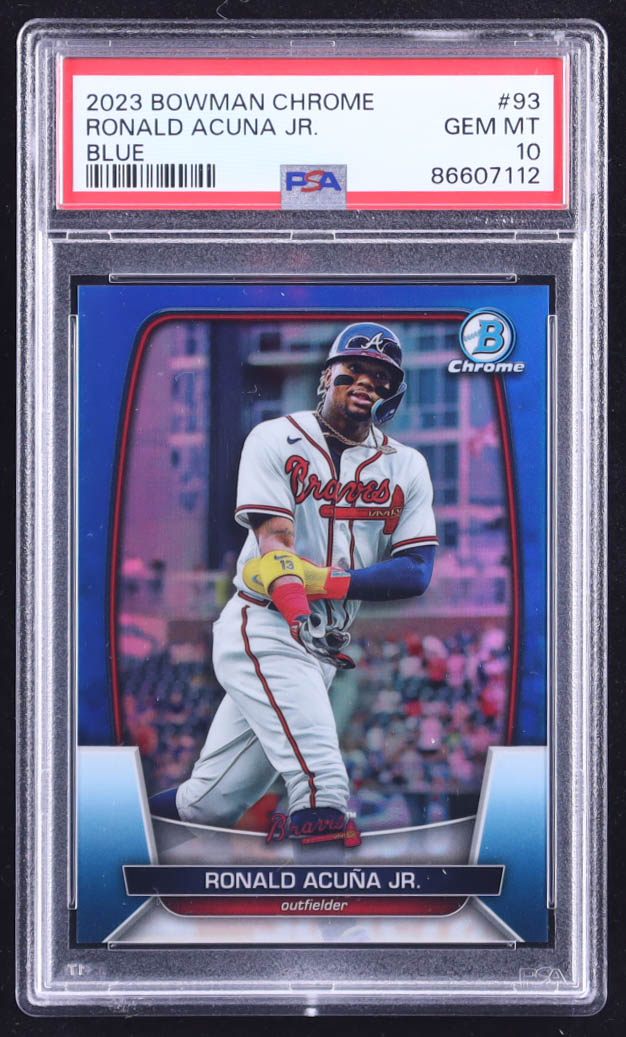 Ronald Acuna Jr. 2023 Bowman Chrome Blue #93 #70/150 (PSA 10) at PristineAuction.com Ronald Acuna Jr. 2023 Bowman Chrome Blue #93 #70/150 (PSA 10) at PristineAuction.com
