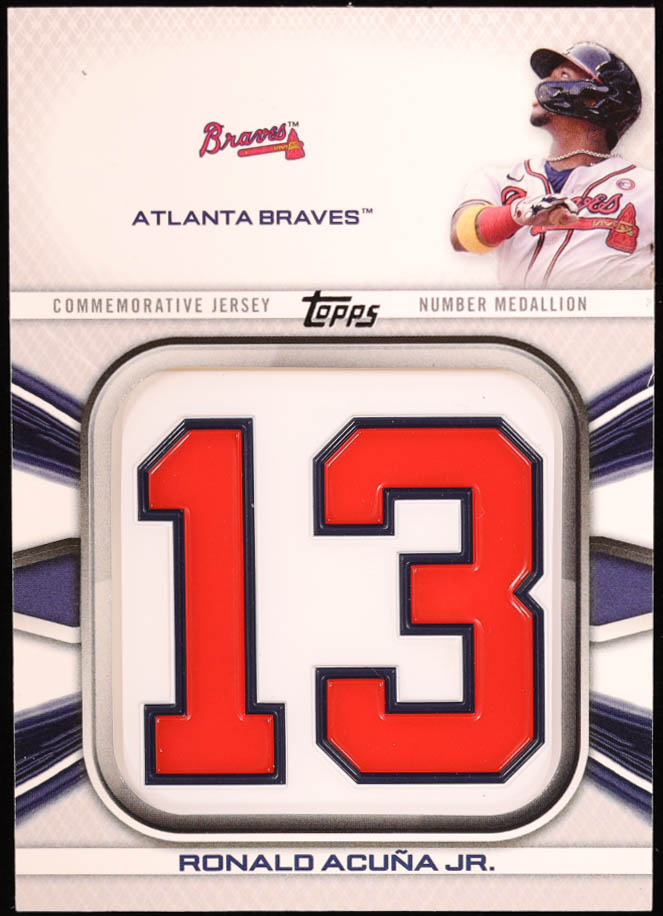 Ronald Acuna Jr. 2022 Topps Commemorative Player Jersey Number Medallions #JNMRA at PristineAuction.com Ronald Acuna Jr. 2022 Topps Commemorative Player Jersey Number Medallions #JNMRA at PristineAuction.com