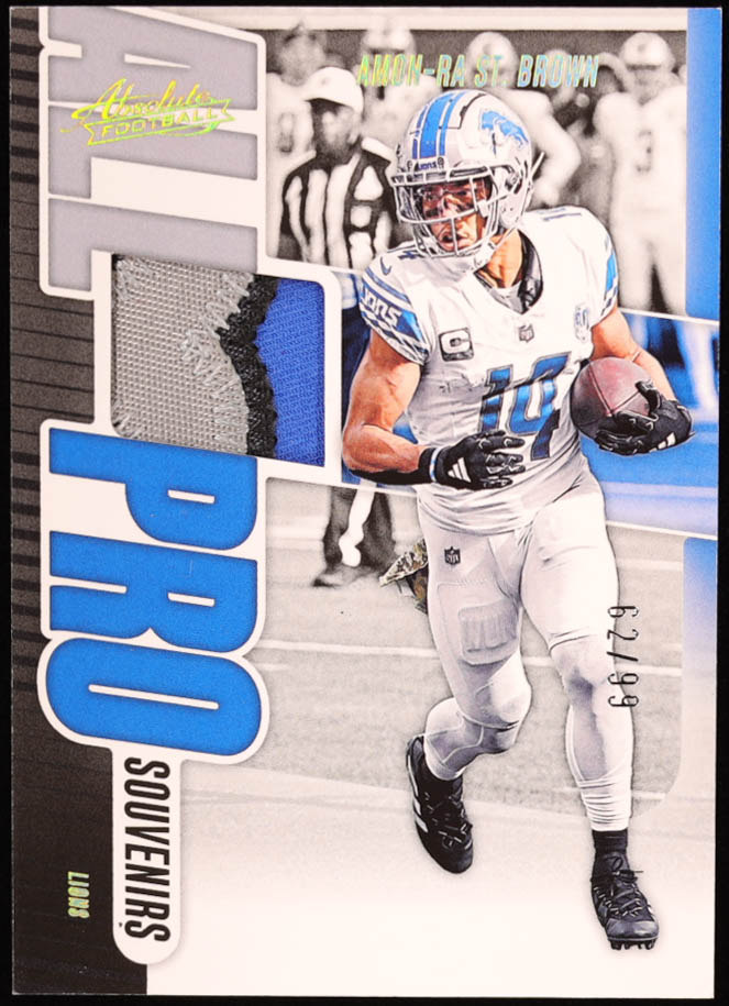 Amon-Ra St. Brown 2024 Absolute All Pro Souvenirs Gold #5 #62/99 at PristineAuction.com Amon-Ra St. Brown 2024 Absolute All Pro Souvenirs Gold #5 #62/99 at PristineAuction.com